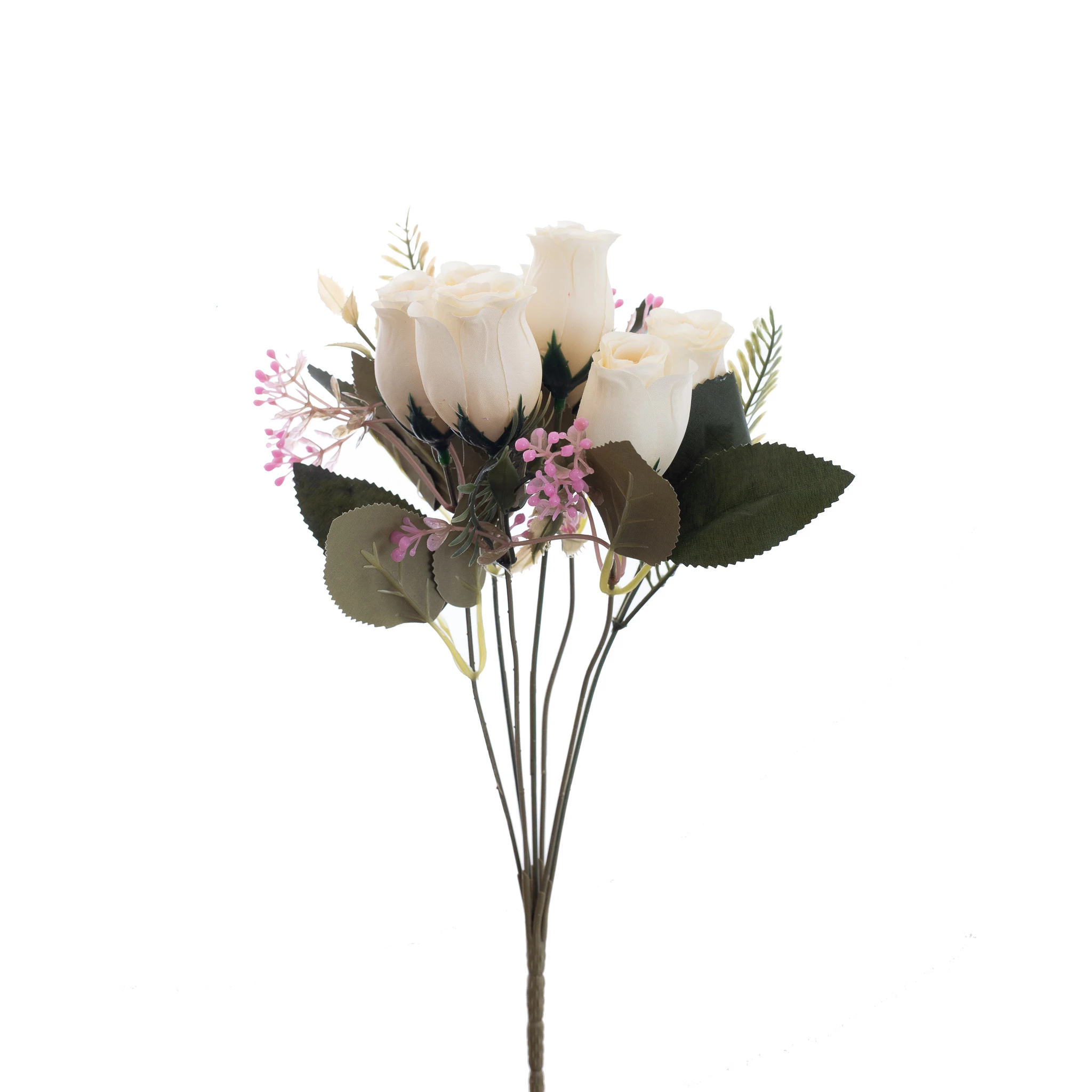 Buque Botão Rosas x7 Com 30 Cm - Branca