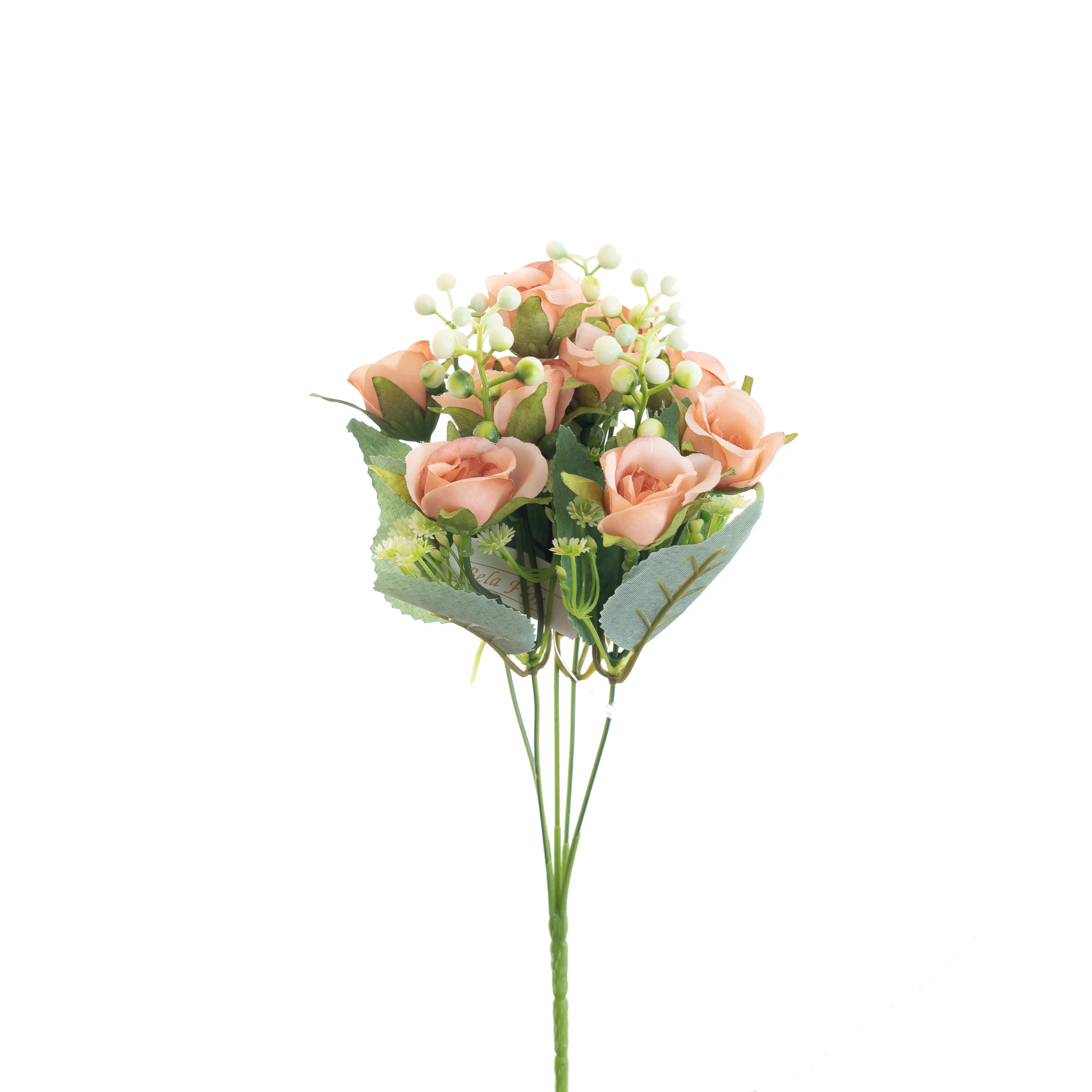 Buque Mini Rosas x5 Galhos Com 10 Flores 32 Cm - Salmão