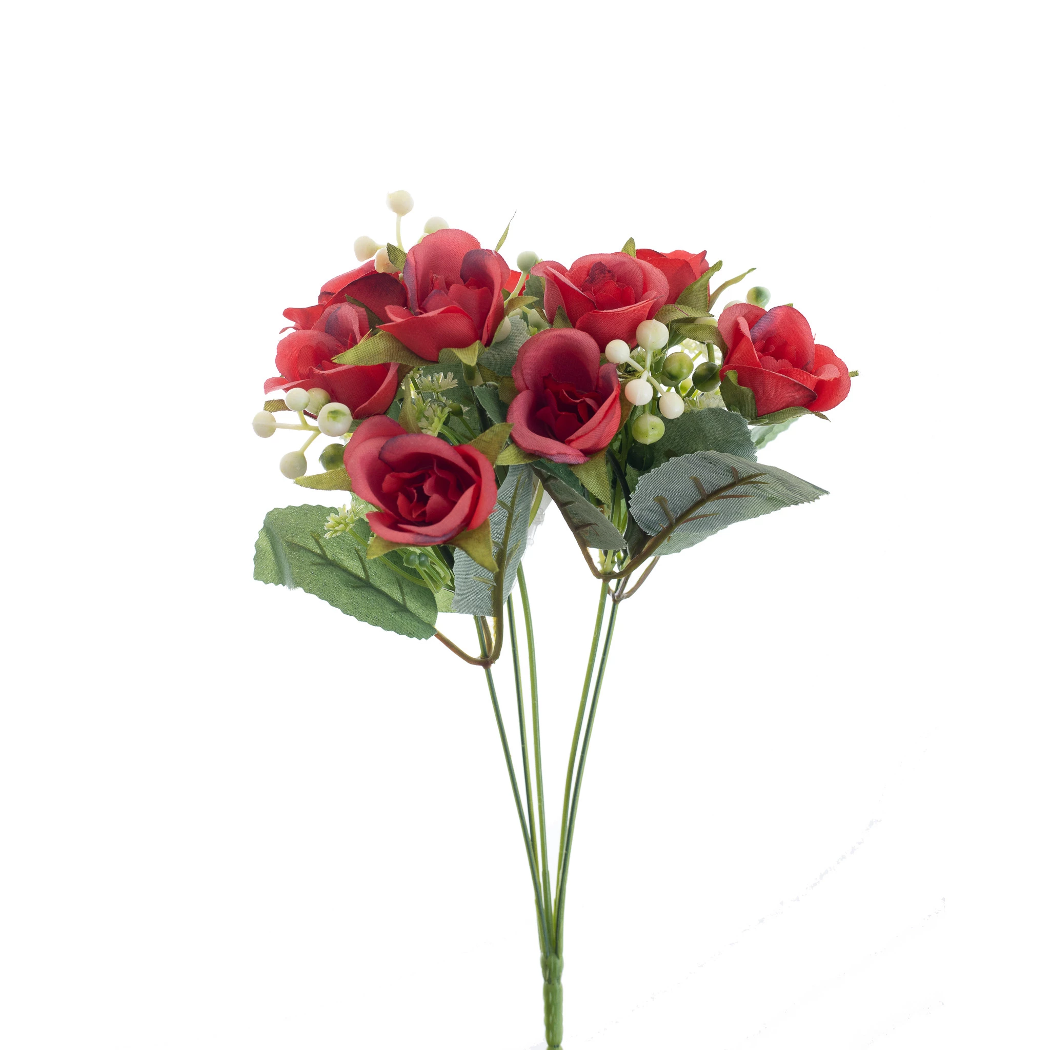Buque Mini Rosas x5 Galhos Com 10 Flores 32 Cm - Vermelha