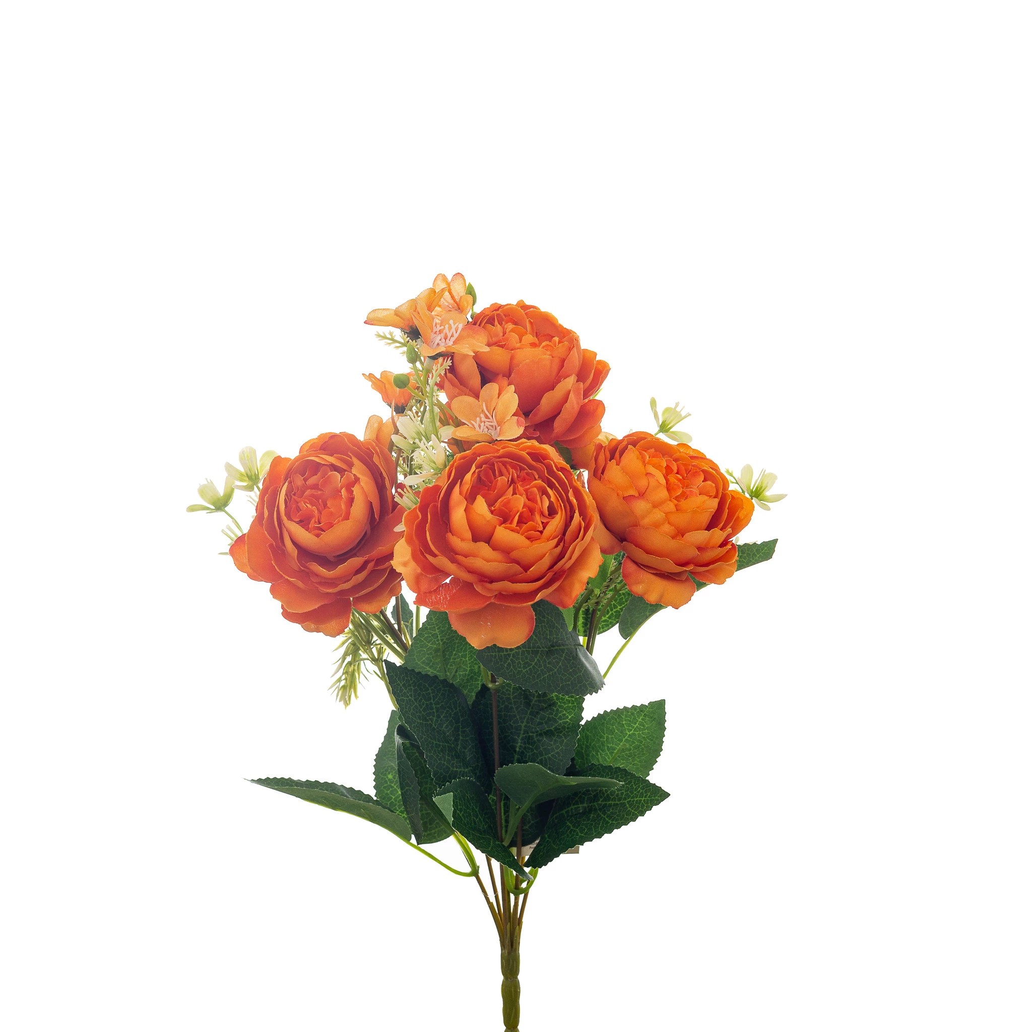 Buque Peônia x7 Flores 36 Cm Envelhecida - Laranja
