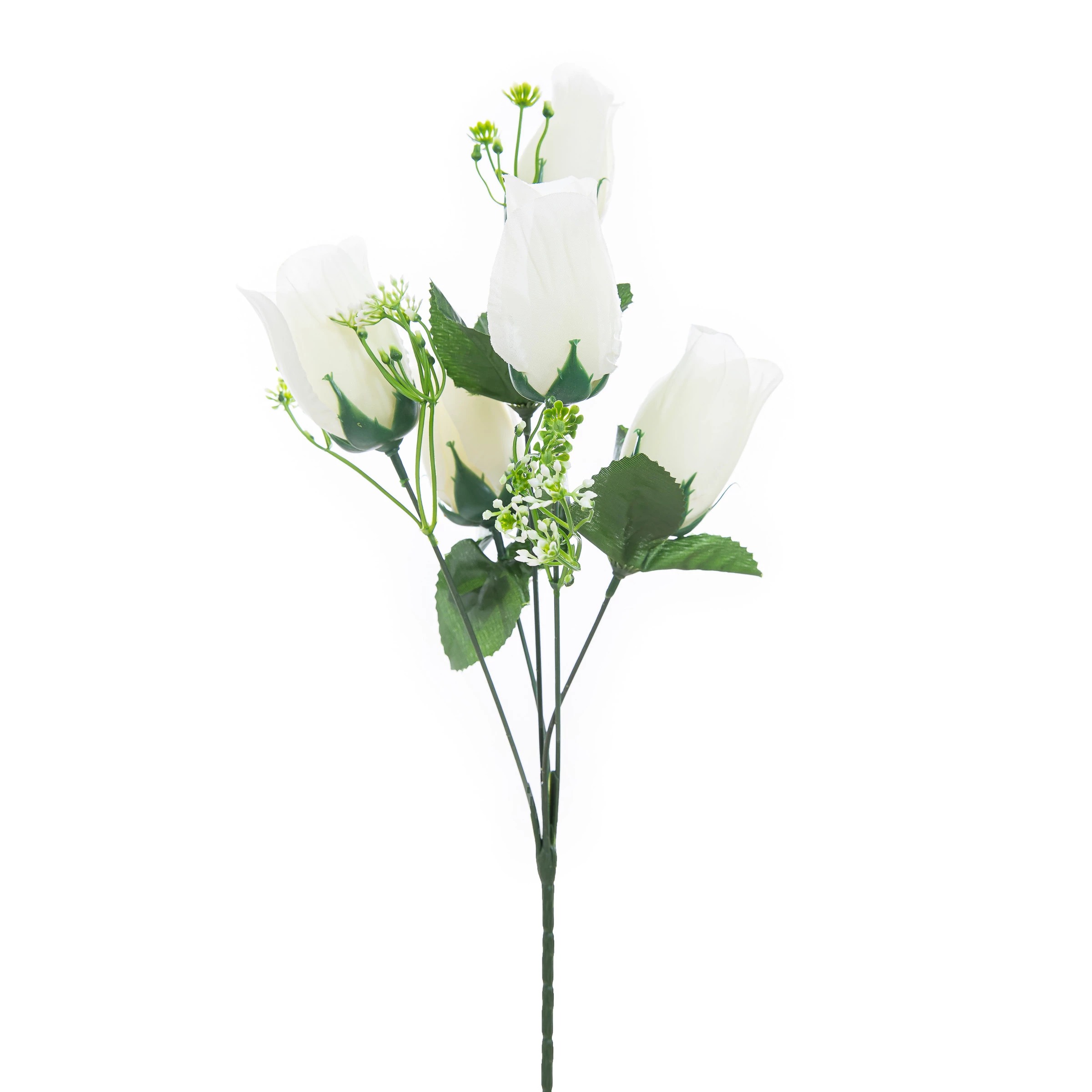 Buquezinho Botao Rosas x5 Com 5 Flores 30 Cm - Branca
