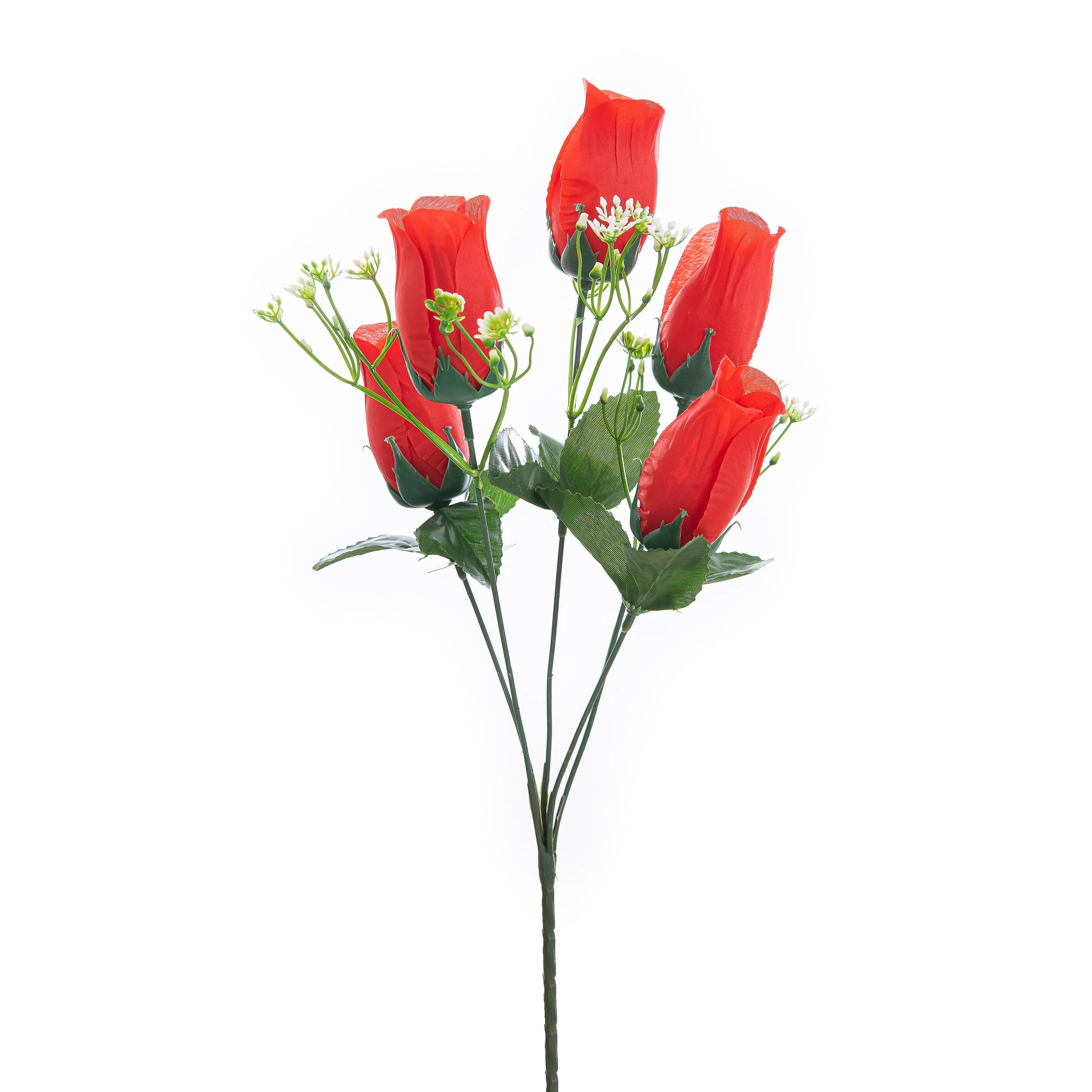 Buquezinho Botão Rosas x5 Com 5 Flores 30 Cm - Vermelha