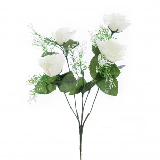 Buquezinho Rosas x5 Galhos com 5 Flores 30 Cm - Branca