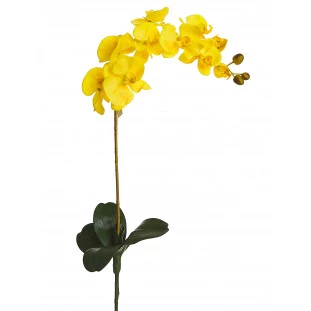 Orquídea Artificial Tecido Envelhecido x10 Com Folha e Raiz 85 Cm - Amarela