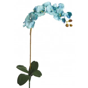 Orquídea Artificial Tecido Envelhecido x10 Com Folha e Raiz 85 Cm - Azul