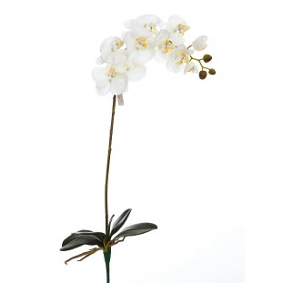 Orquídea Artificial Tecido Envelhecido x10 Com Folha e Raiz 85 Cm - Branca