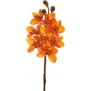 Orquídea Artificial Toque Real Cimbidium x8 Cabeças 74 Cm - Laranja