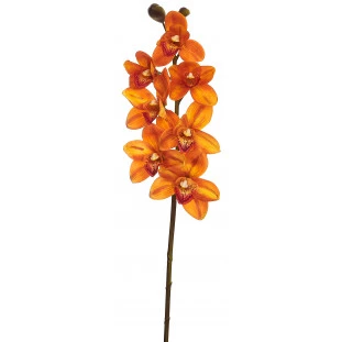 Orquídea Artificial Toque Real Cimbidium  x9 Cabeças 84 Cm - Laranja