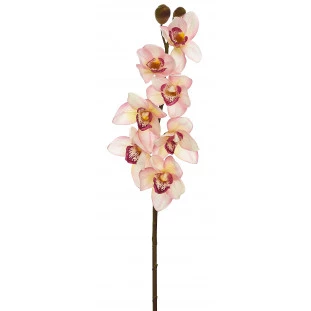Orquídea Artificial Toque Real Cimbidium  x9 Cabeças 84 Cm - Branca/Rosa